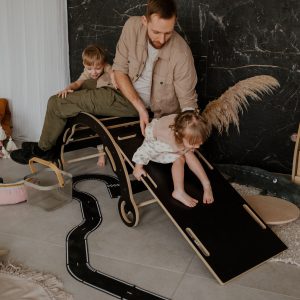 Bujak Montessori ze ścianką-zjeżdżalnią - Zestaw z Poduszką 3w1 - Leo L, czarny