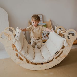 Bujak Drewniany Montessori z poduszką - Zestaw 2w1 - Leo L - Drewno sosnowe