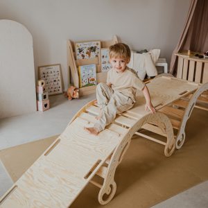 Drewniany Bujak ze ścianką-zjeżdżalnią - Leo XL - Zestaw XL - brzoza