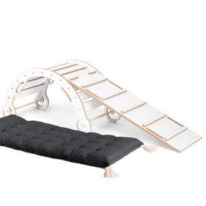 Bujak Montessori XL z drabinką-zjeżdżalnią i poduszką - Zestaw 3w1 - Leo XL, Biały
