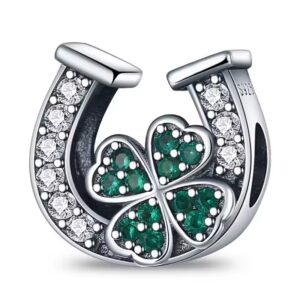 Charms do Pandory ze srebra 925 - podkowa z koniczyną