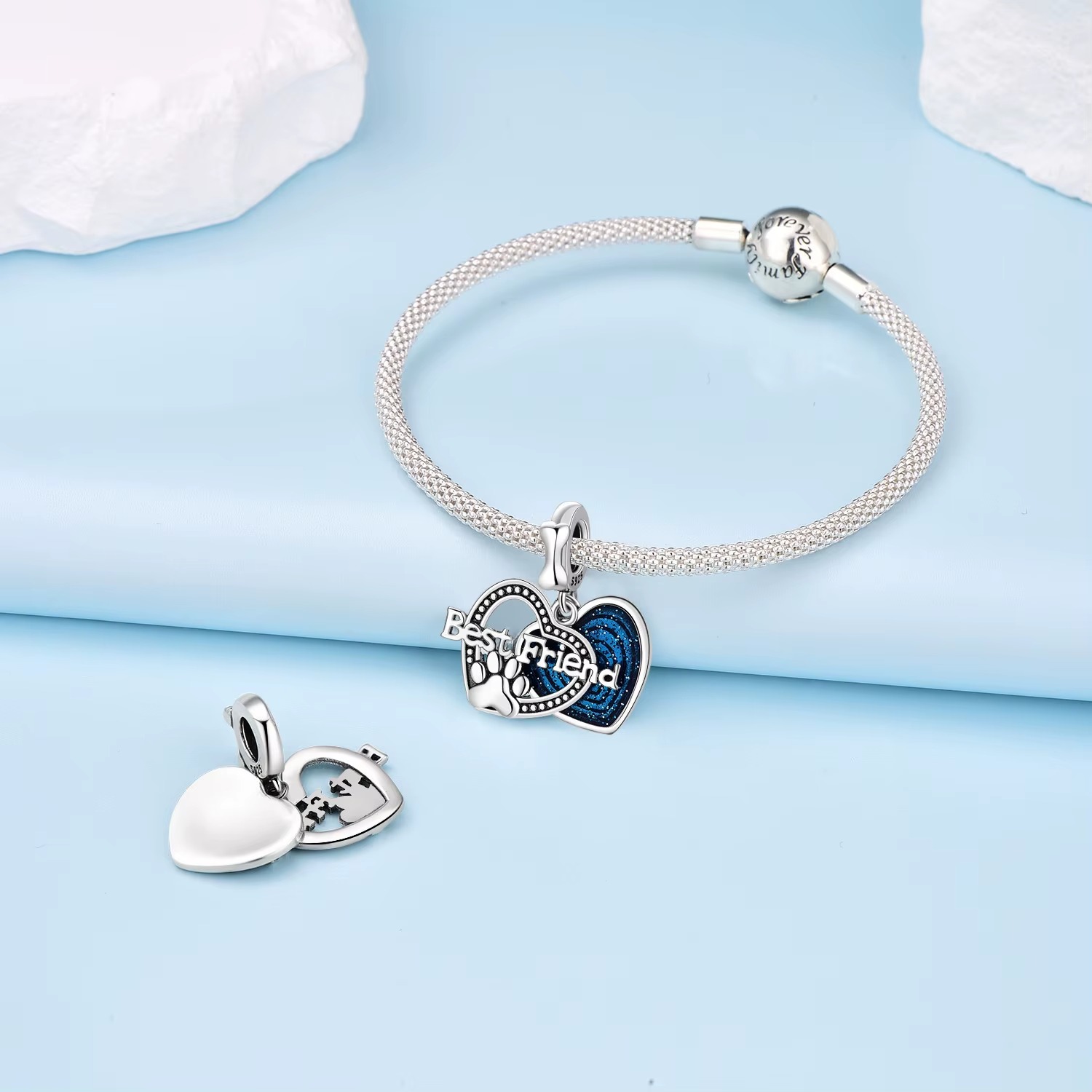 Charms do Pandory ze srebra 925 - best friend z łapką pupila - obrazek 2