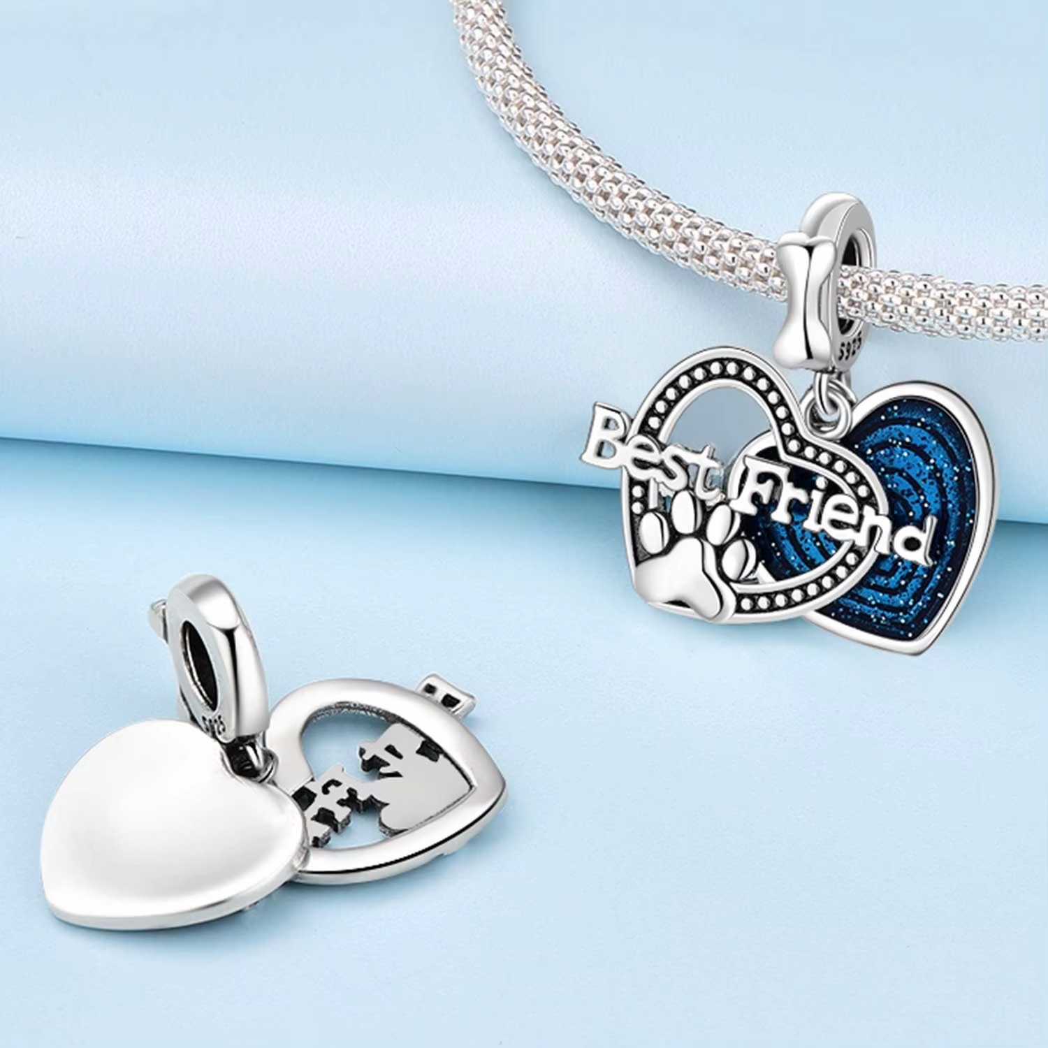 Charms do Pandory ze srebra 925 - best friend z łapką pupila - obrazek 3