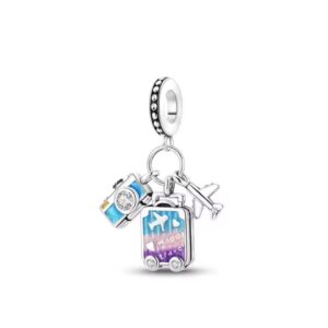 Charms do Pandory ze srebra 925 - aparat, kolorowa walizka, samolot