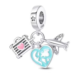 Charms do Pandory ze srebra 925 - walizka, serce, samolot