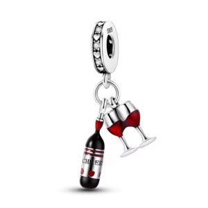 Charms do Pandory ze srebra 925 - wino z kieliszkami