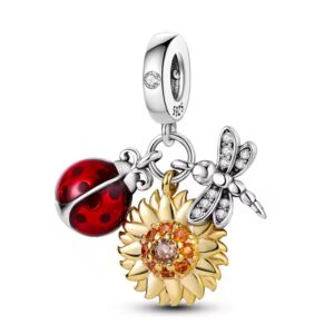 Charms do Pandory ze srebra 925 – biedronka, kwiatek, ważka