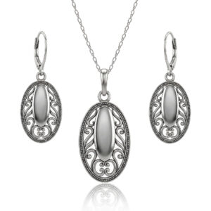 Komplet srebrnej biżuterii próby 925 PREMIUM – ornament ciszy